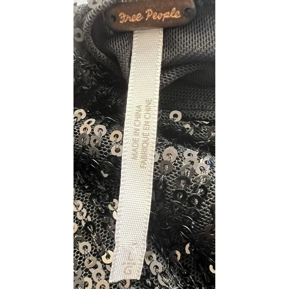 Free People Christa Sequin Long Sleeve Wrap Romper Black Size Lg Party Holiday